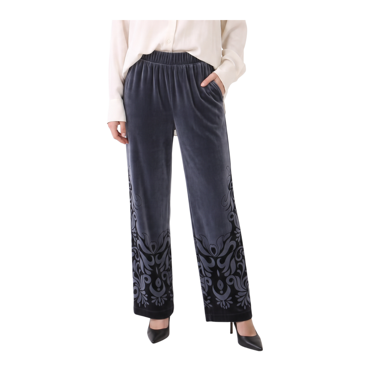 Pantaloni in velluto con ricami