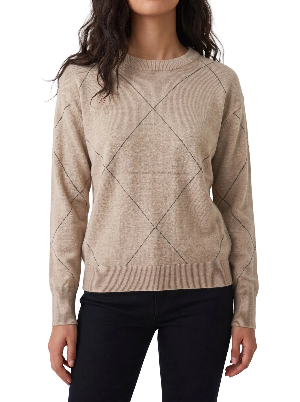 Maglione girocollo a rombi con lurex