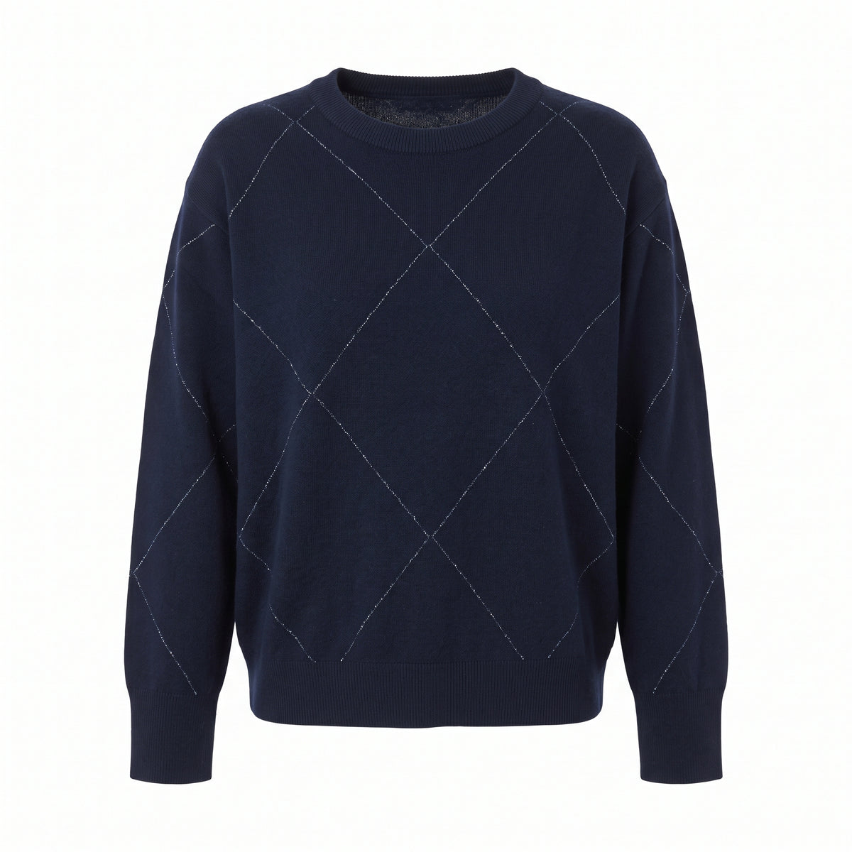 Maglione girocollo a rombi con lurex