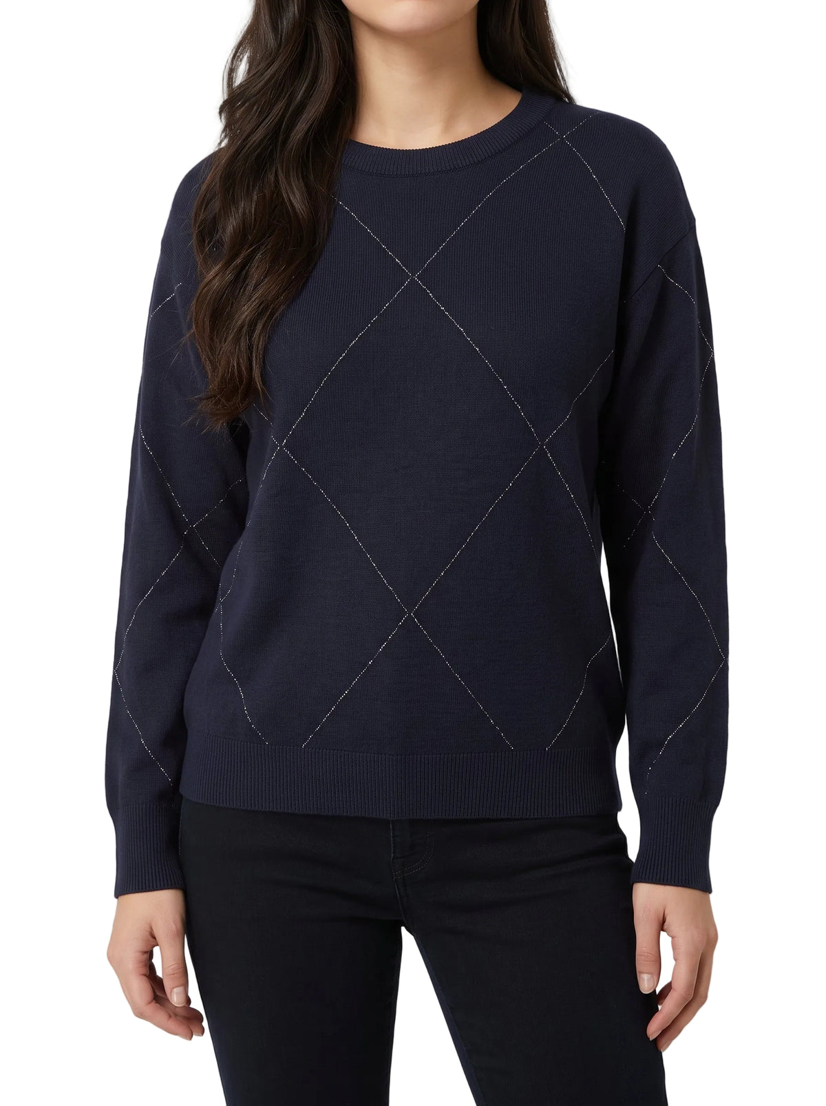 Maglione girocollo a rombi con lurex