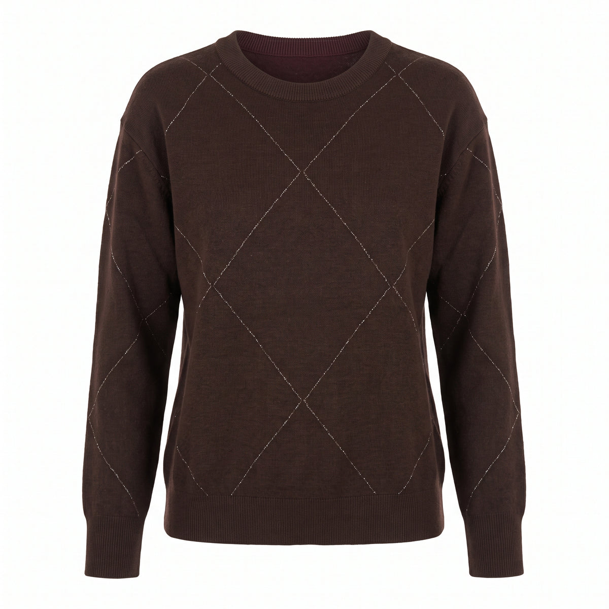 Maglione girocollo a rombi con lurex