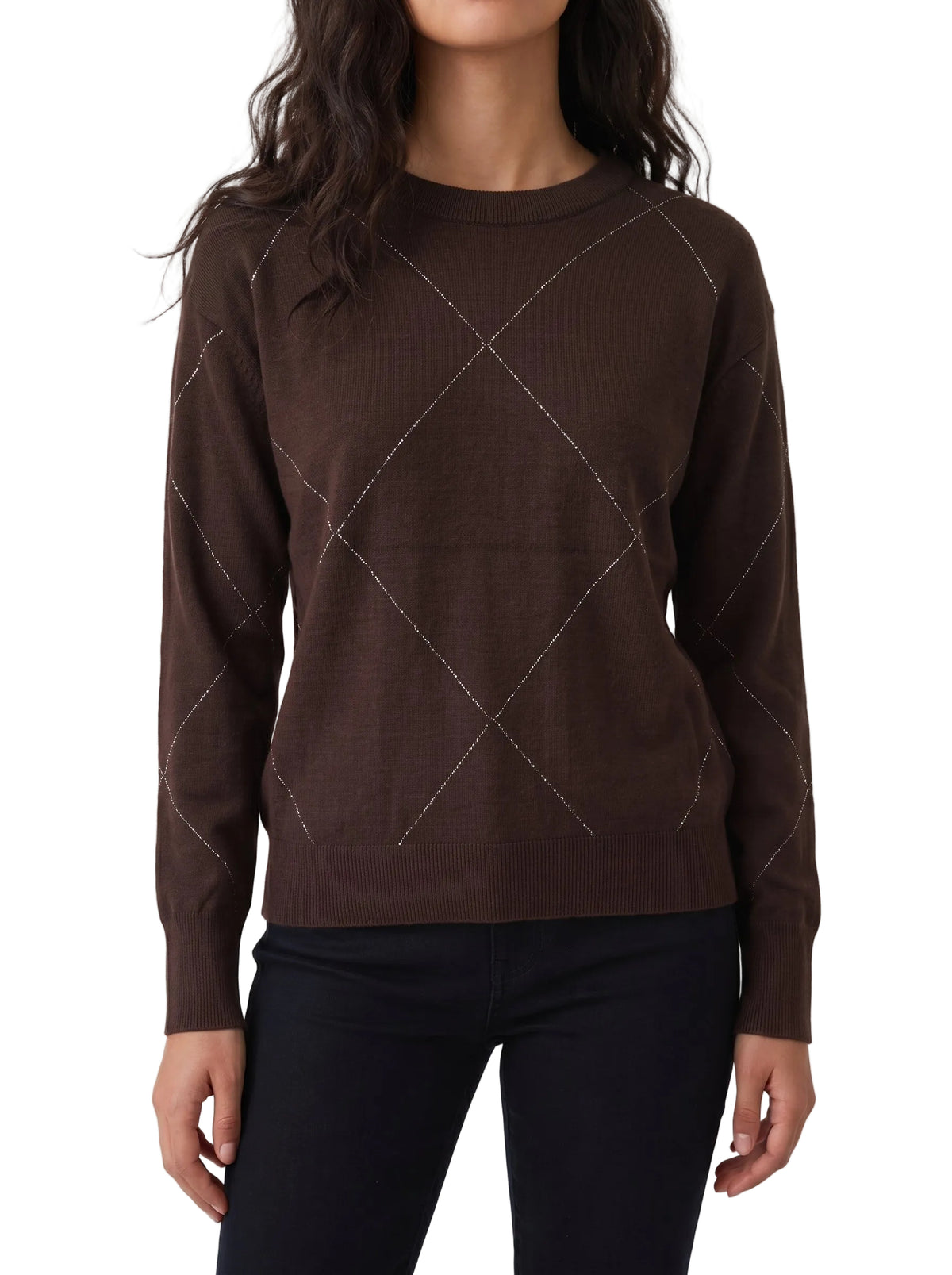 Maglione girocollo a rombi con lurex