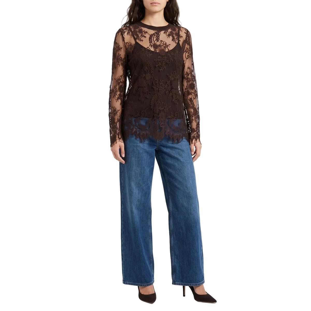 Maglia M/L in pizzo macramè