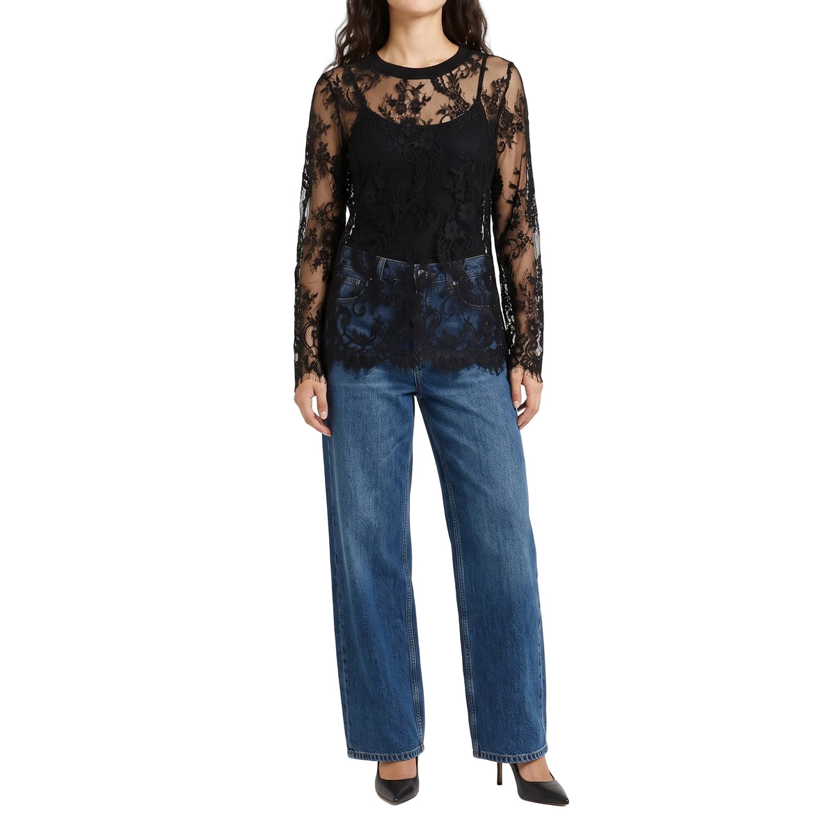 Maglia M/L in pizzo macramè