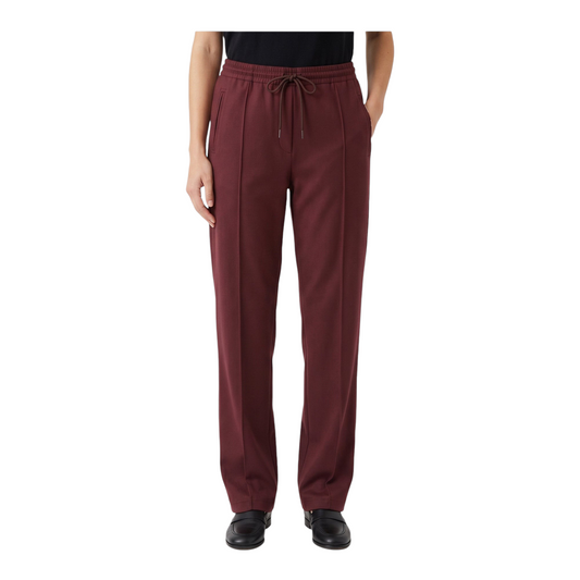 Pantaloni palazzo Ivy Peg Fashion Store color bordeaux con vita alta, coulisse e piega centrale elegante