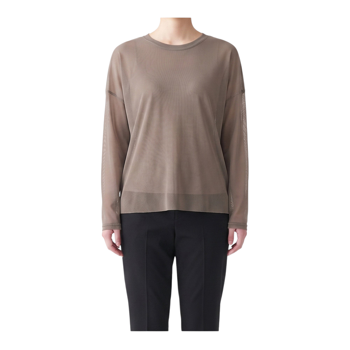 T-shirt a maniche lunghe Peg Fashion Store in tulle color tortora con base in cotone, design elegante e minimalista