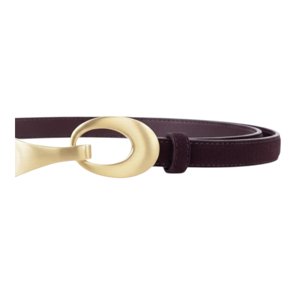 Cintura da donna Peg Fashion Store in camoscio viola con fibbia ovale in metallo dorato satinato