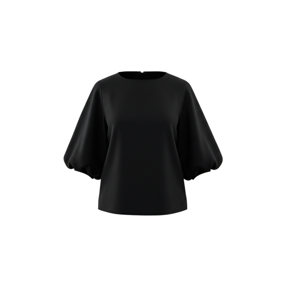 Blusa nera elegante Myastreet con maniche corte a palloncino e chiusura posteriore con bottone da Peg Fashion Store