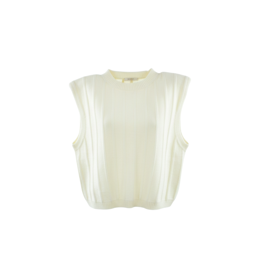 Gilet girocollo bianco a coste Peg Fashion Store con spalle strutturate e design senza maniche