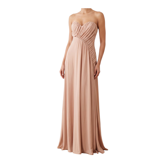 Abito lungo da sera Peg Fashion Store modello Amy color cipria senza spalline con drappeggio laterale elegante