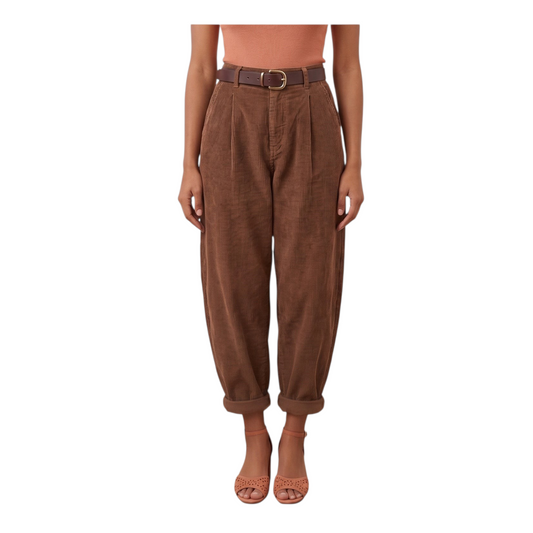 Pantalone cropped in velluto con cintura