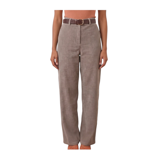 Pantalone palazzo Peg Fashion Store in velluto a coste color tortora con vita alta e taglio maschile