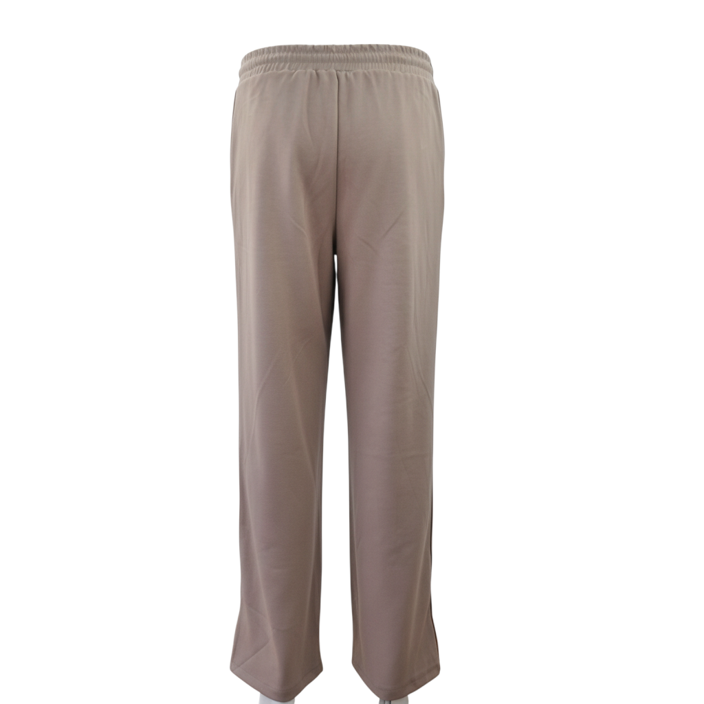 Pantalone Peg Fashion Store in tessuto color tortora con vita elasticizzata e taglio dritto