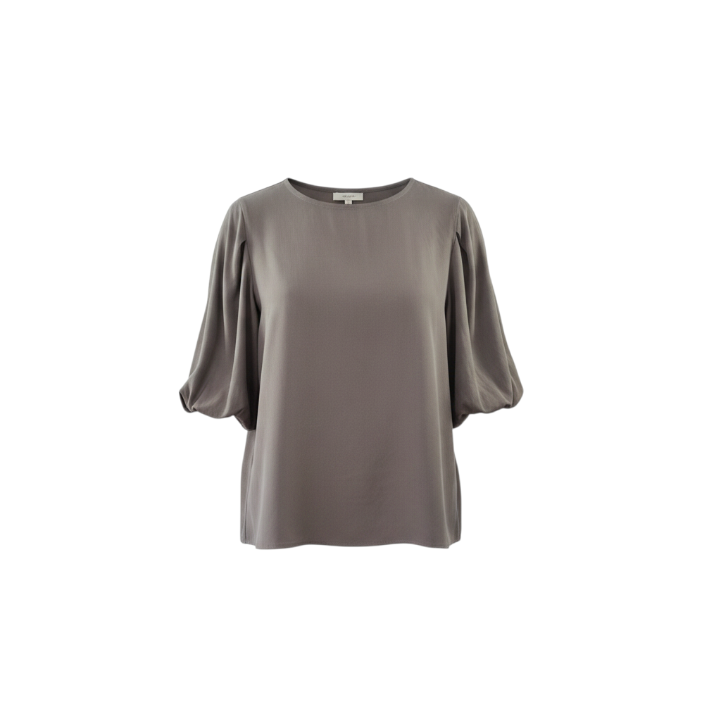 Blusa elegante grigia a maniche corte con maniche a palloncino firmata Peg Fashion Store