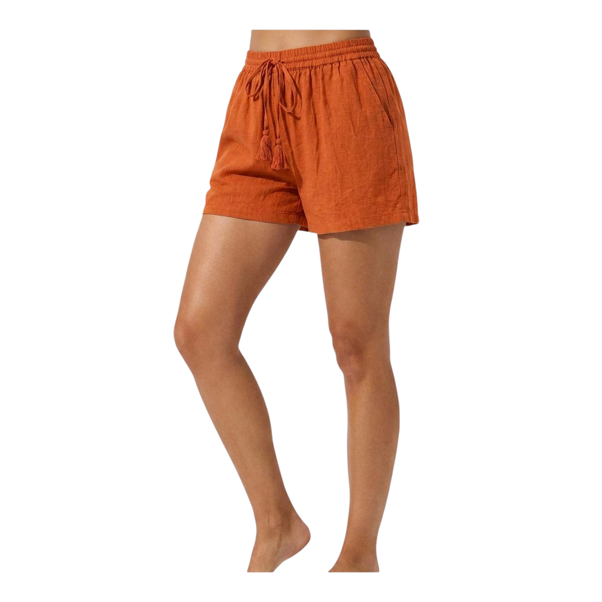 Bermuda corto in cotone arancione Peg Fashion Store con coulisse e dettagli a nappine, stile casual estivo