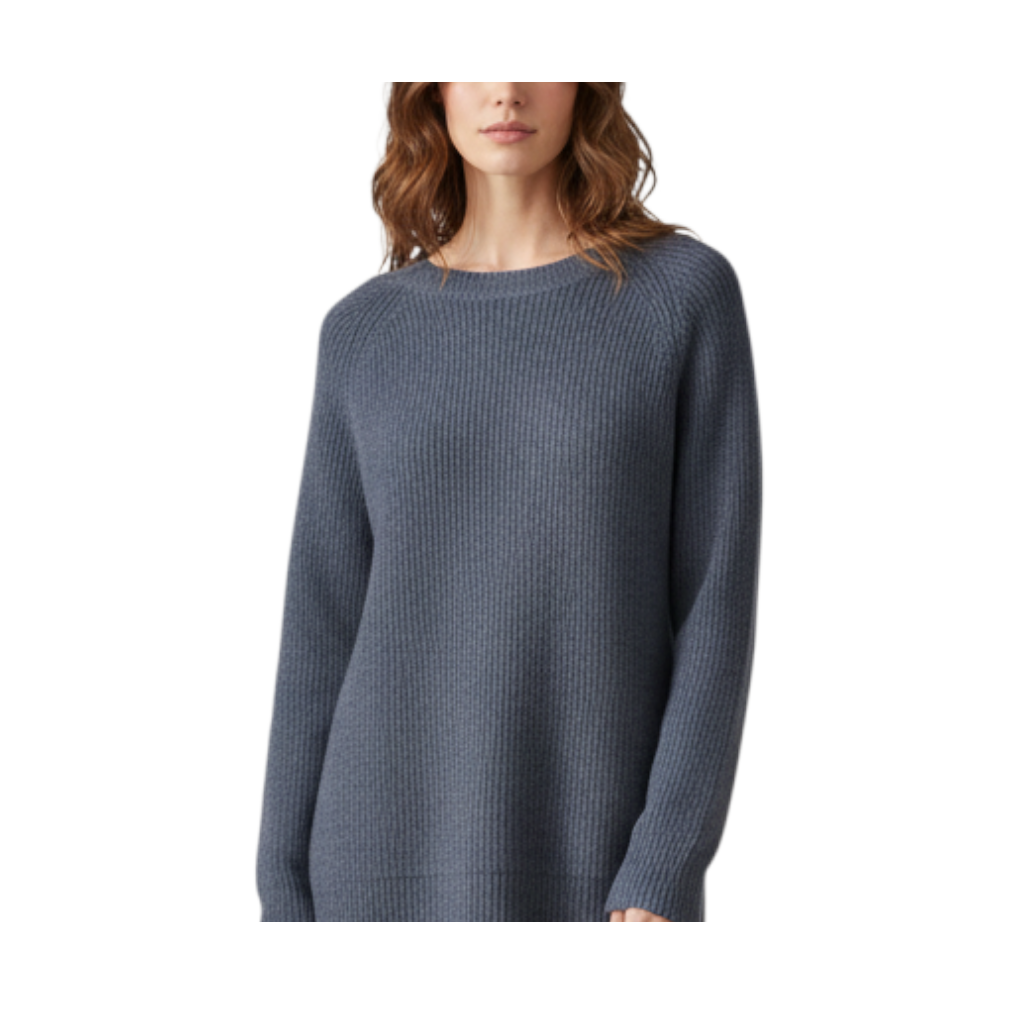 Maglia a coste Peg Fashion Store blu con collo rotondo e vestibilità aderente, ideale per un look versatile.