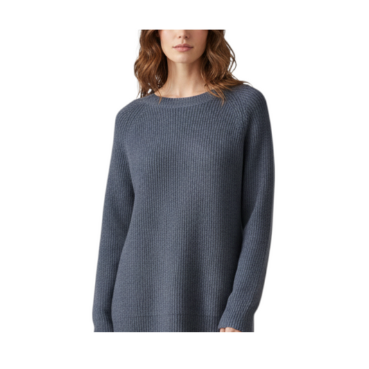 Maglia a coste Peg Fashion Store blu con collo rotondo e vestibilità aderente, ideale per un look versatile.