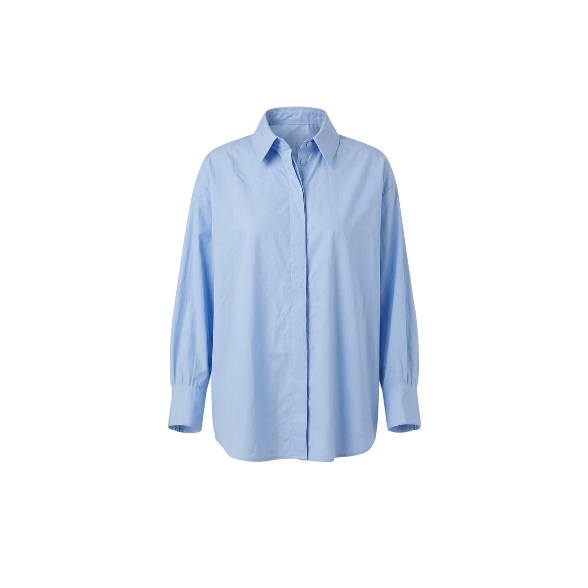 Camicia Peg Fashion Store azzurra in popeline di cotone, vestibilità over con maniche a sbuffo e polsino alto