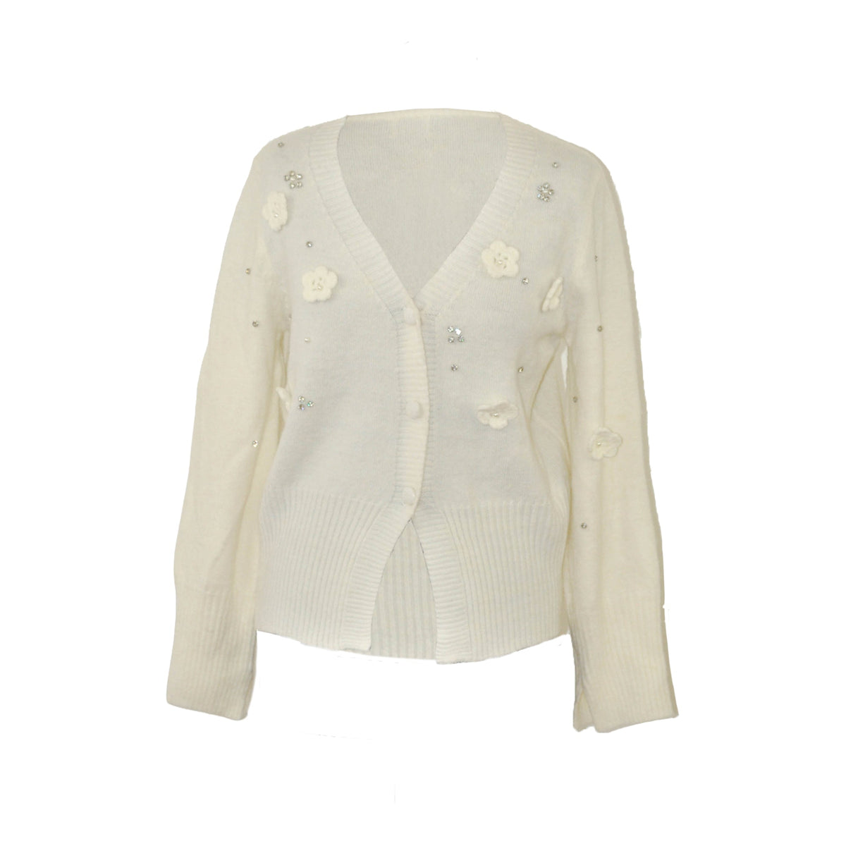 Cardigan con ricami e strass