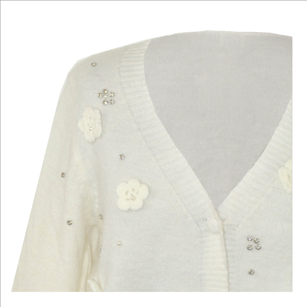 Cardigan con ricami e strass