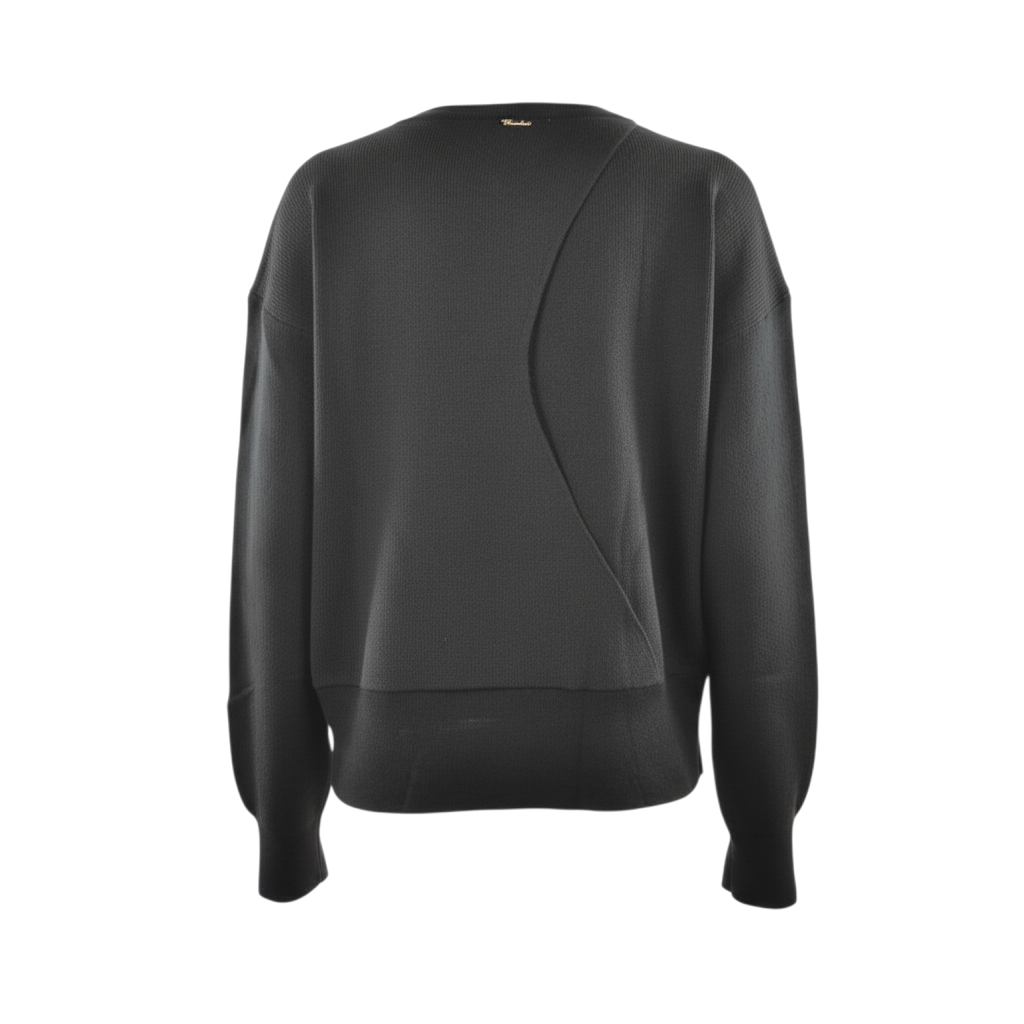 Maglia crop nera Peg Fashion Store con spacco irregolare sulla schiena, maniche lunghe e polsini