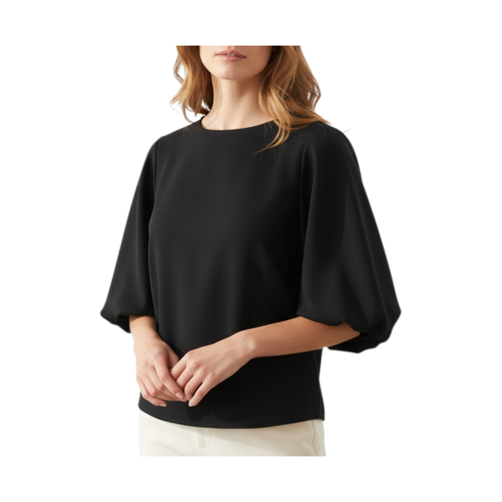 Blusa nera elegante a maniche corte Peg Fashion Store con scollo rotondo e vestibilità morbida