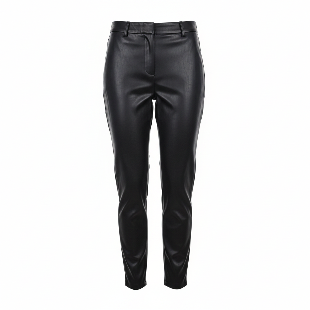 Leggings in ecopelle nera di Peg Fashion Store con vita alta e chiusura frontale classica