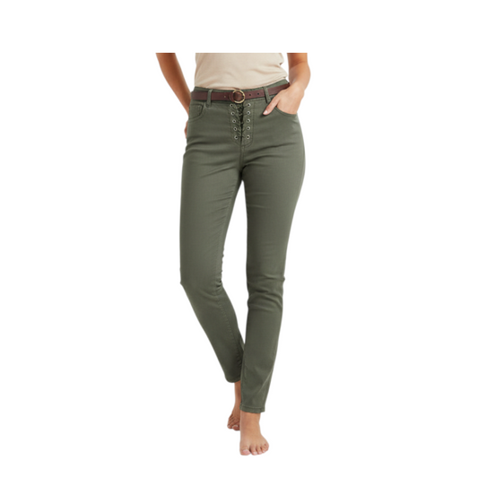 Pantalone skinny verde in pelle Aniye By da Peg Fashion Store con chiusura frontale a lacci e vita alta