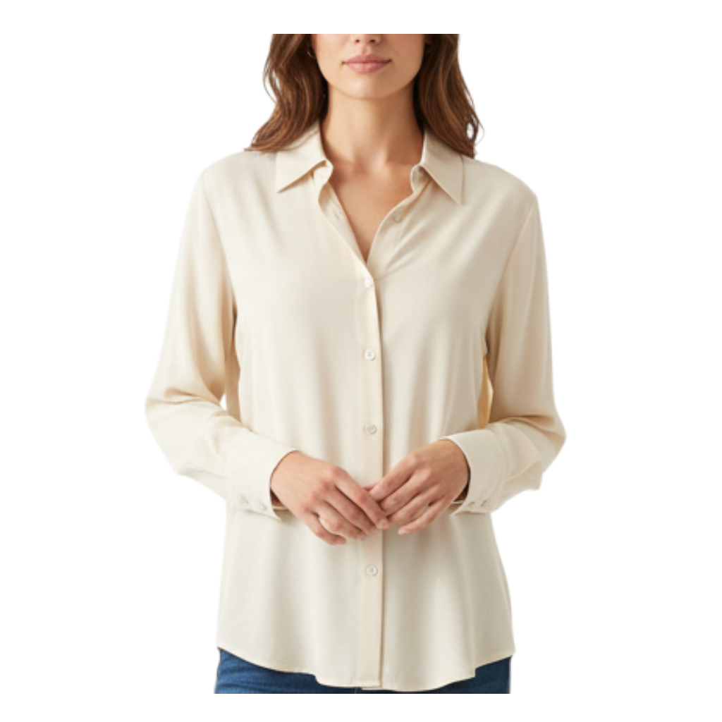Camicia beige Peg Fashion Store in tessuto morbido con colletto classico e vestibilità rilassata