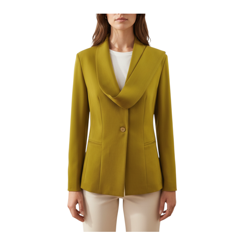 Blazer strutturato color senape Peg Fashion Store con sciarpa integrata e chiusura a bottone singolo