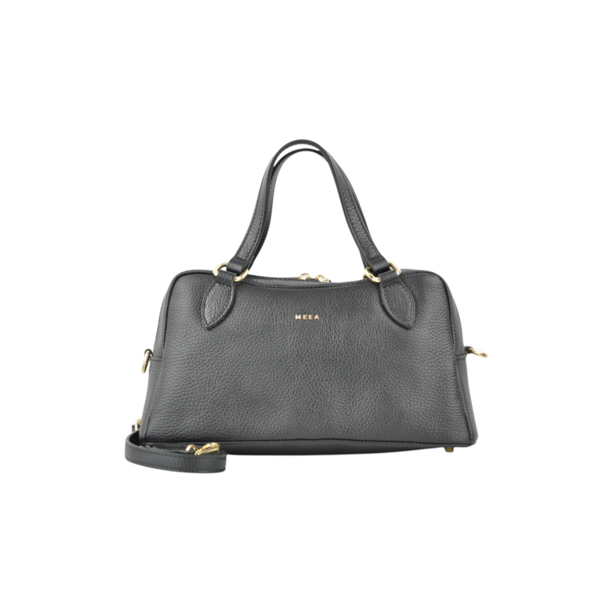 Borsa bauletto nera in pelle martellata Peg Fashion Store con dettagli dorati e tracolla rimovibile