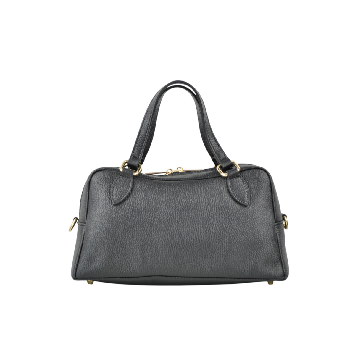 Borsa bauletto nera in pelle martellata Peg Fashion Store con manici e dettagli dorati