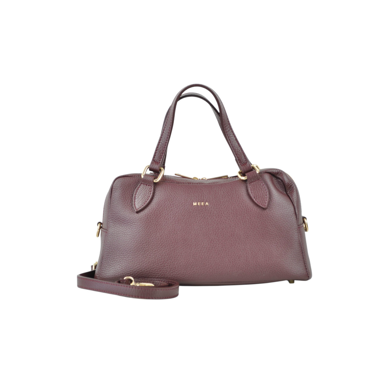 Borsa bauletto Peg Fashion Store in pelle martellata color prugna con dettagli dorati e tracolla rimovibile