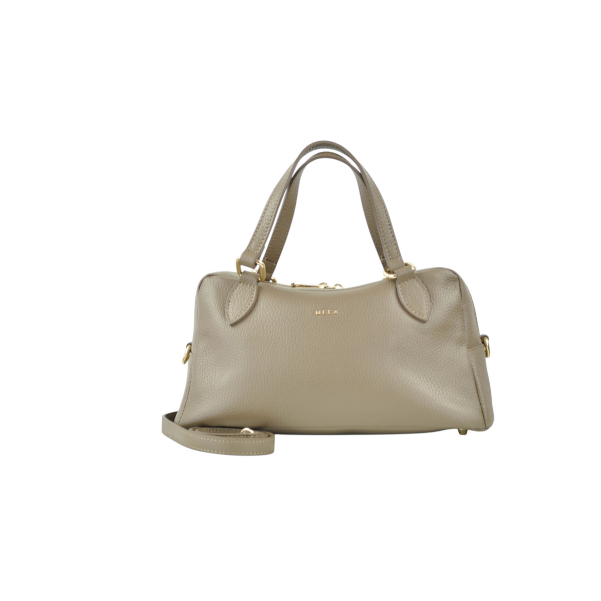 Borsa bauletto Peg Fashion Store in pelle martellata color tortora con dettagli dorati e tracolla rimovibile