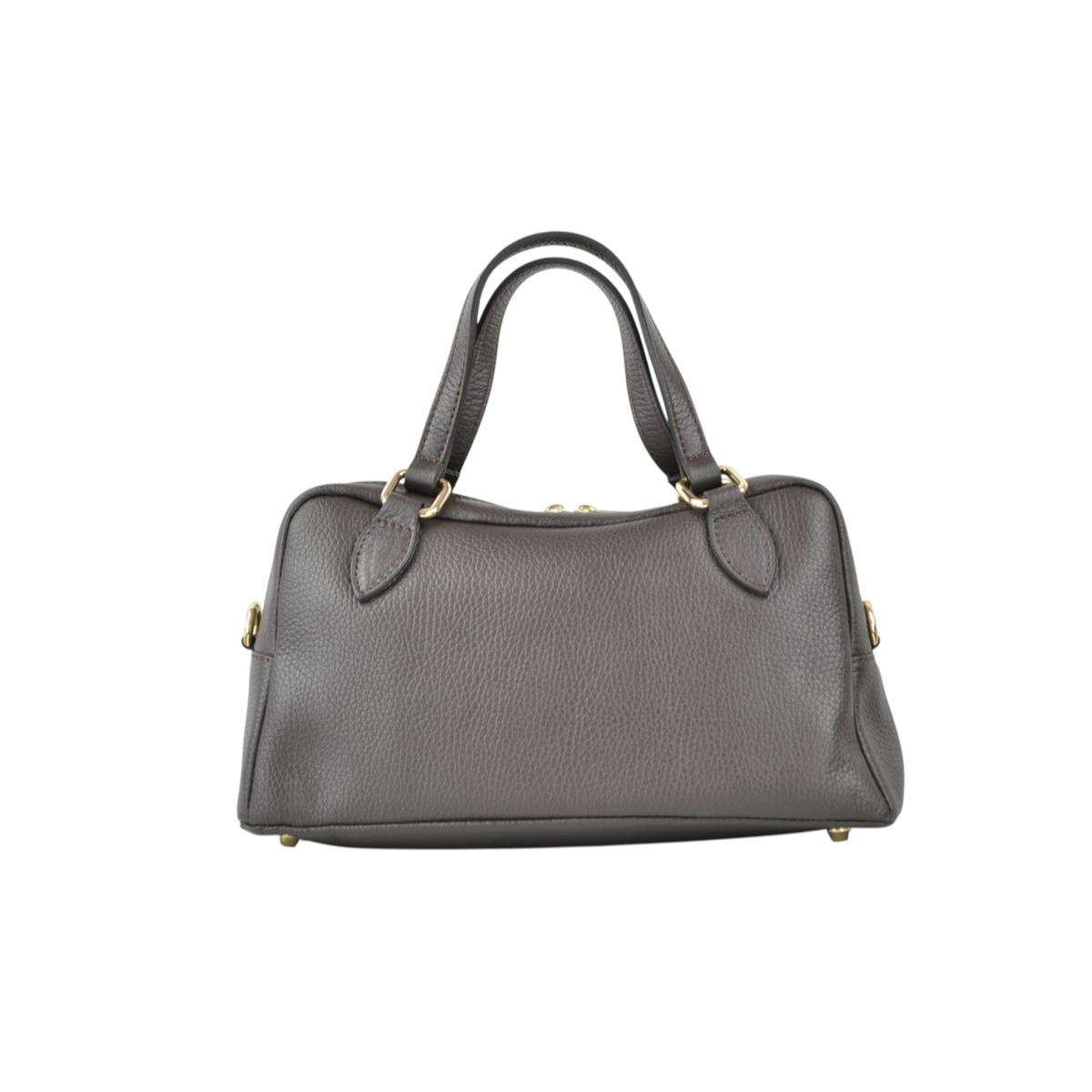 Borsa bauletto Peg Fashion Store in pelle martellata color tortora con manici e dettagli in metallo dorato