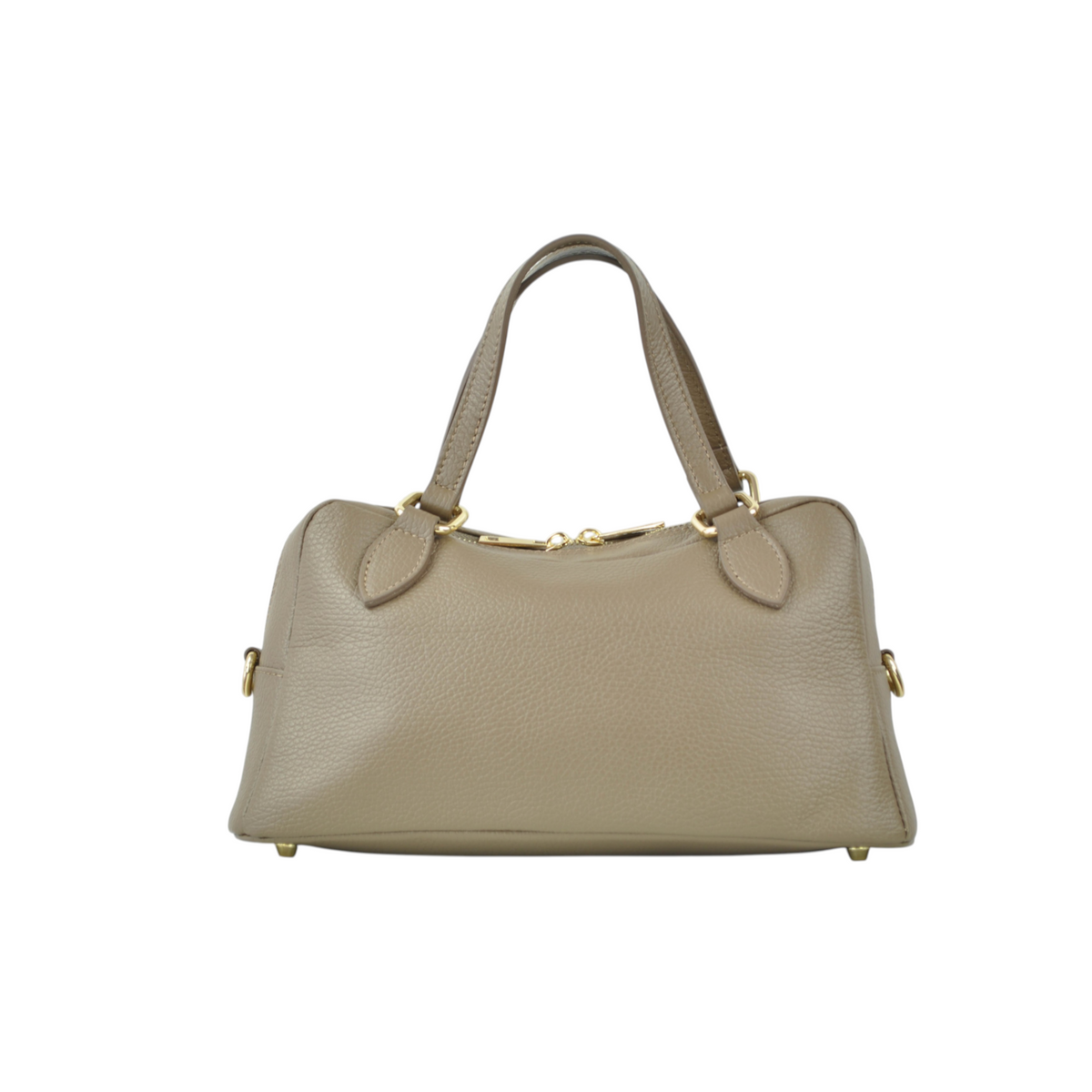 Borsa bauletto Peg Fashion Store in pelle martellata color tortora con dettagli e cerniere in metallo dorato