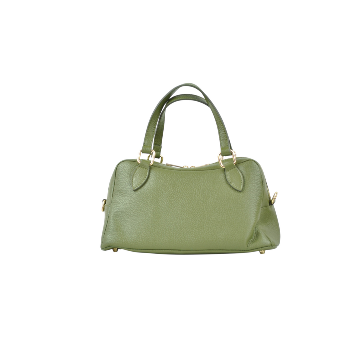 Borsa bauletto Peg Fashion Store in pelle martellata color verde oliva con manici e dettagli dorati