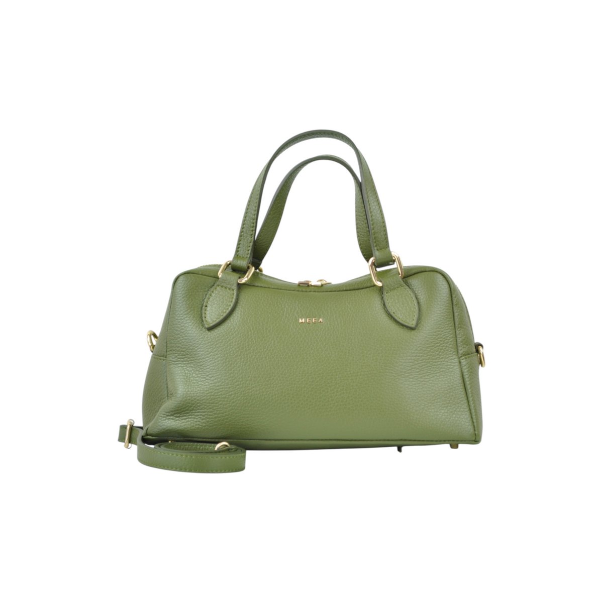 Borsa bauletto Via di Peg Fashion Store in pelle verde martellata con dettagli metallici dorati e tracolla