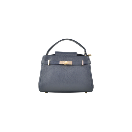 Borsa a mano Peg Fashion Store Kelly Elegant in pelle blu scuro con chiusura a incastro dorata e manico superiore
