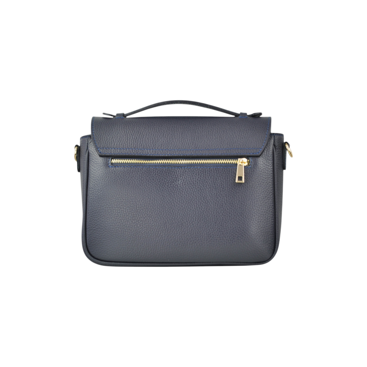 Borsa a tracolla Peg Fashion Store FLAP SOLEYA in pelle blu scuro con cerniera dorata e cuciture a contrasto