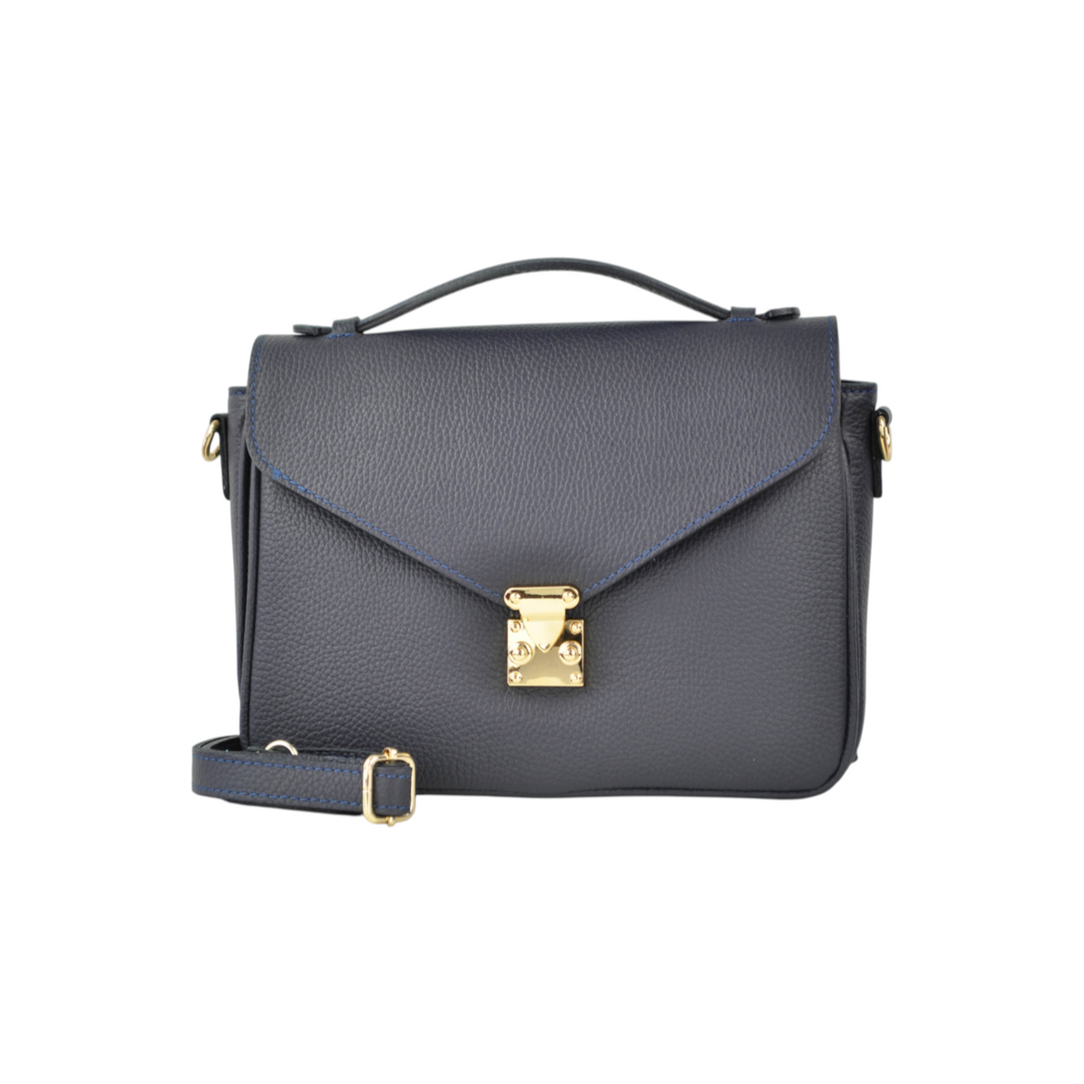 Borsa a tracolla Peg Fashion Store modello Flap Soleya in pelle blu scuro con dettagli e chiusura in metallo dorato