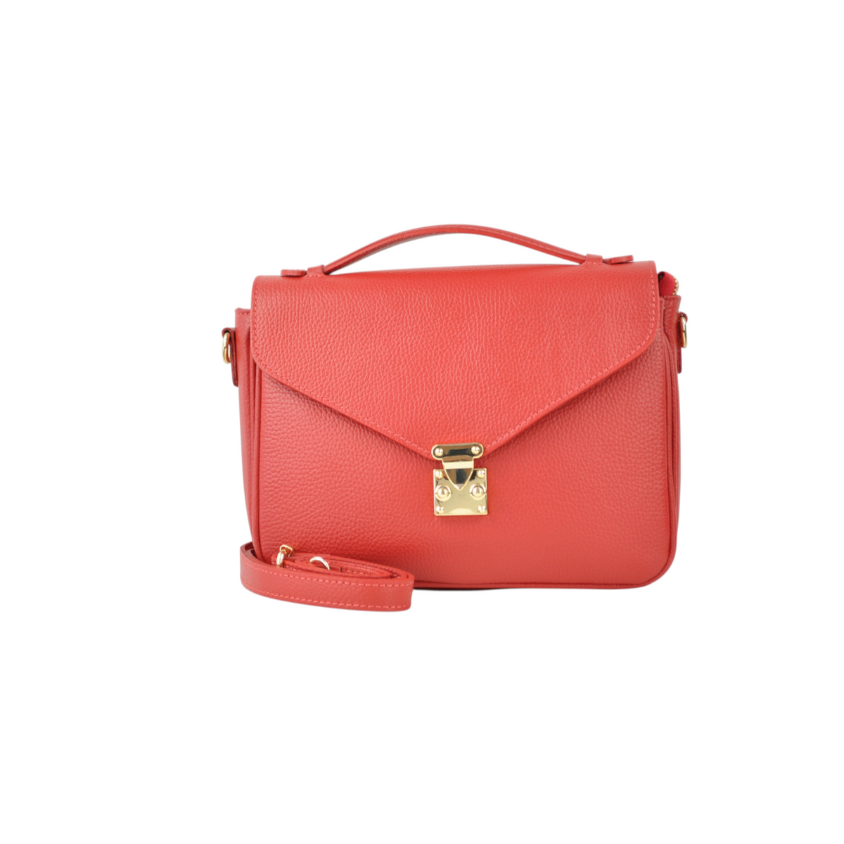 Borsa a tracolla Peg Fashion Store modello FLAP SOLEYA in pelle rossa con chiusura a scatto dorata