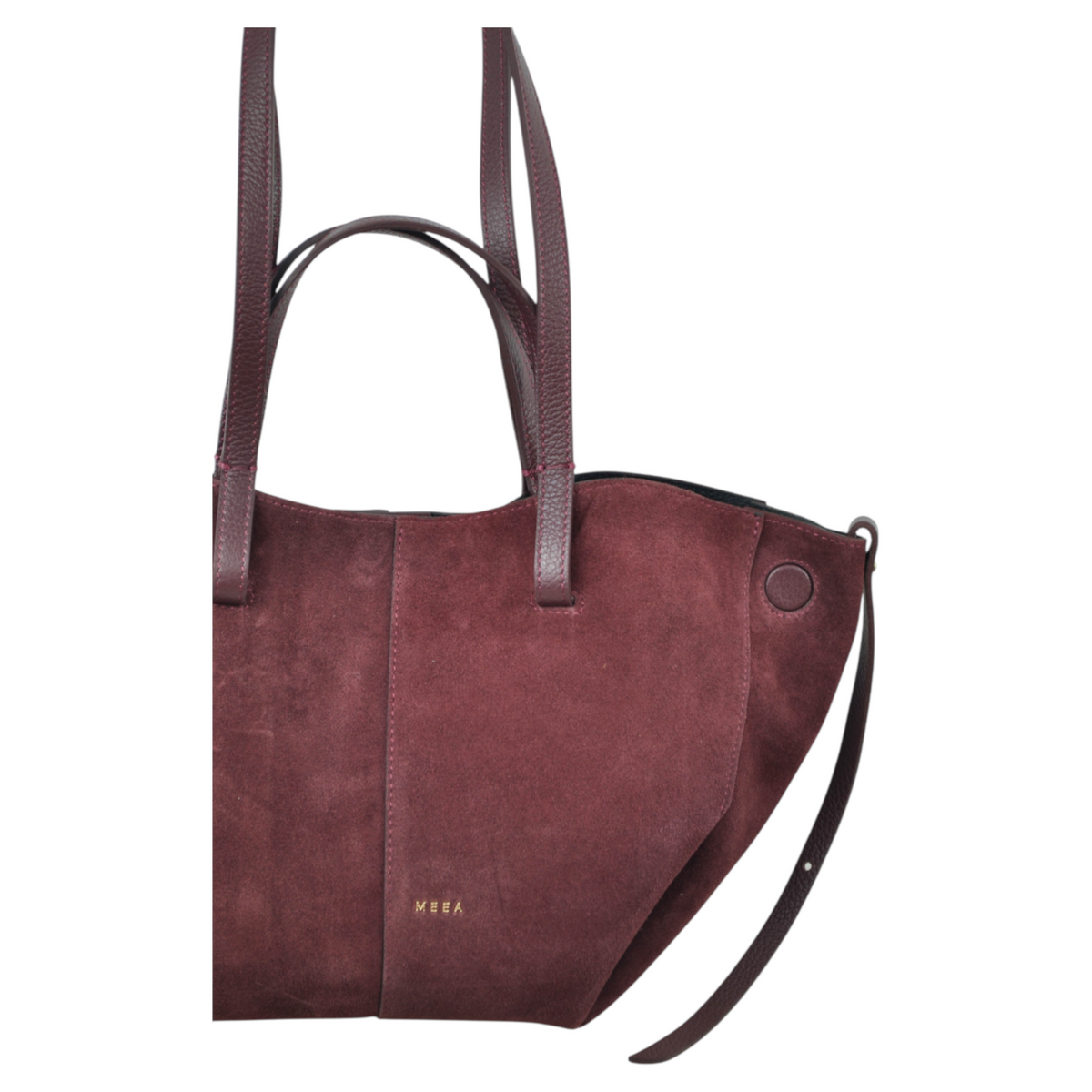 Borsa tote Grazia Medium di Peg Fashion Store in camoscio bordeaux con doppi manici e logo dorato