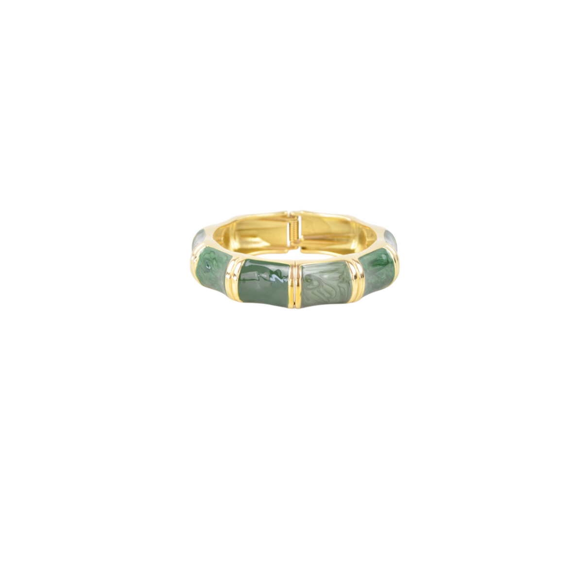 Bracciale rigido Peg Fashion Store dorato con inserti in resina verde effetto marmo e chiusura a molla
