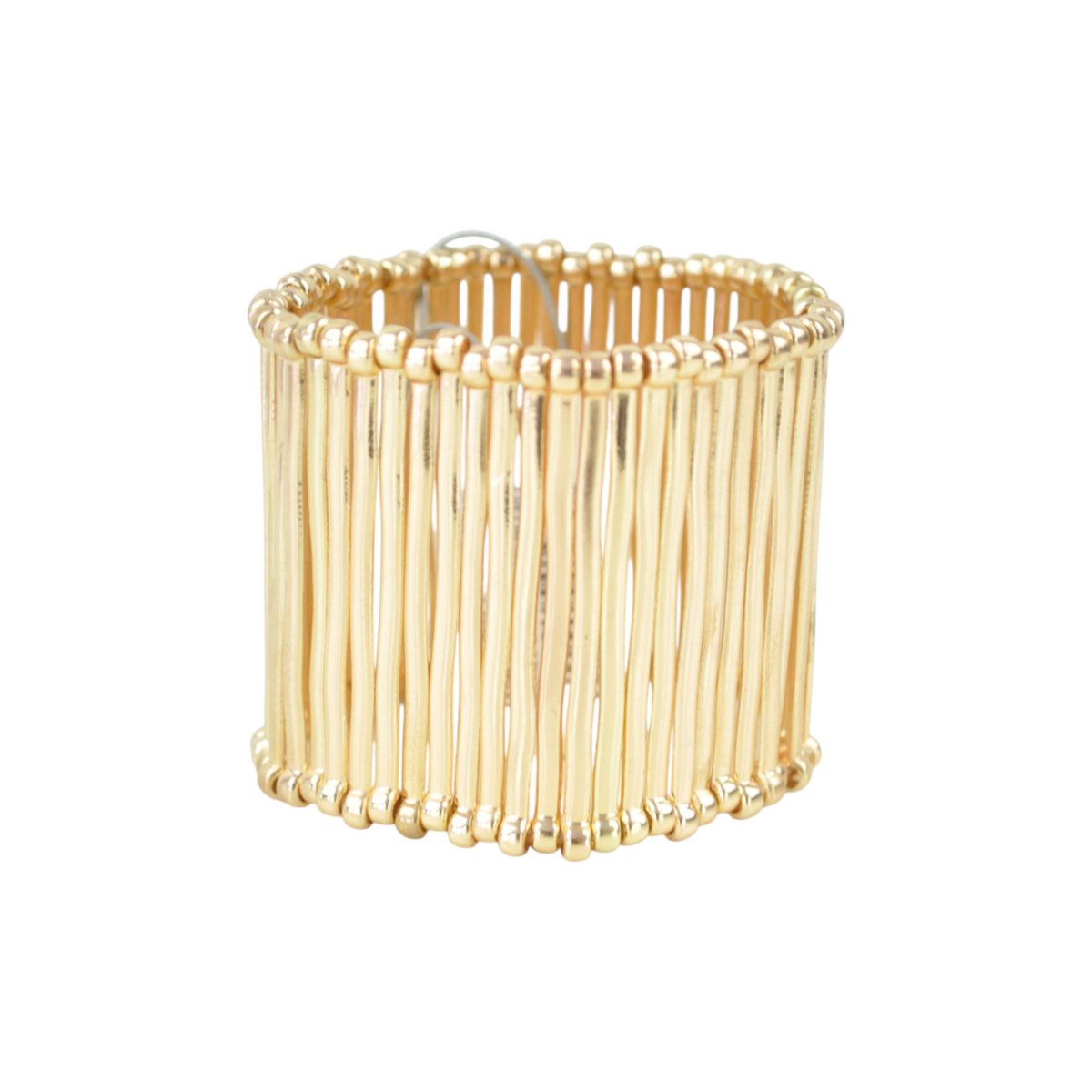Bracciale elastico a fascia color oro con design a tubicini verticali, accessorio moda Peg Fashion Store