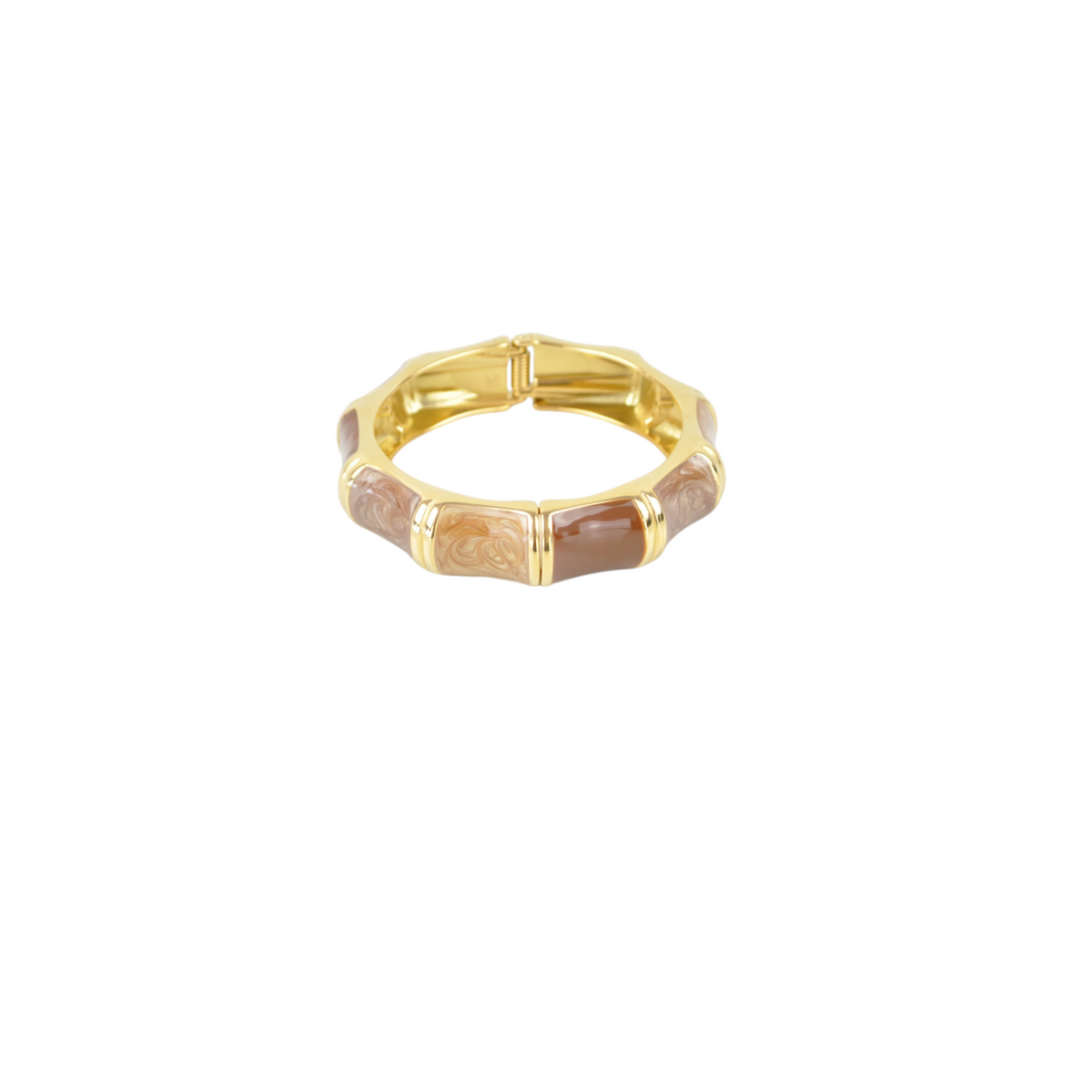 Bracciale rigido Peg Fashion Store color oro con inserti in resina marrone e beige effetto marmorizzato