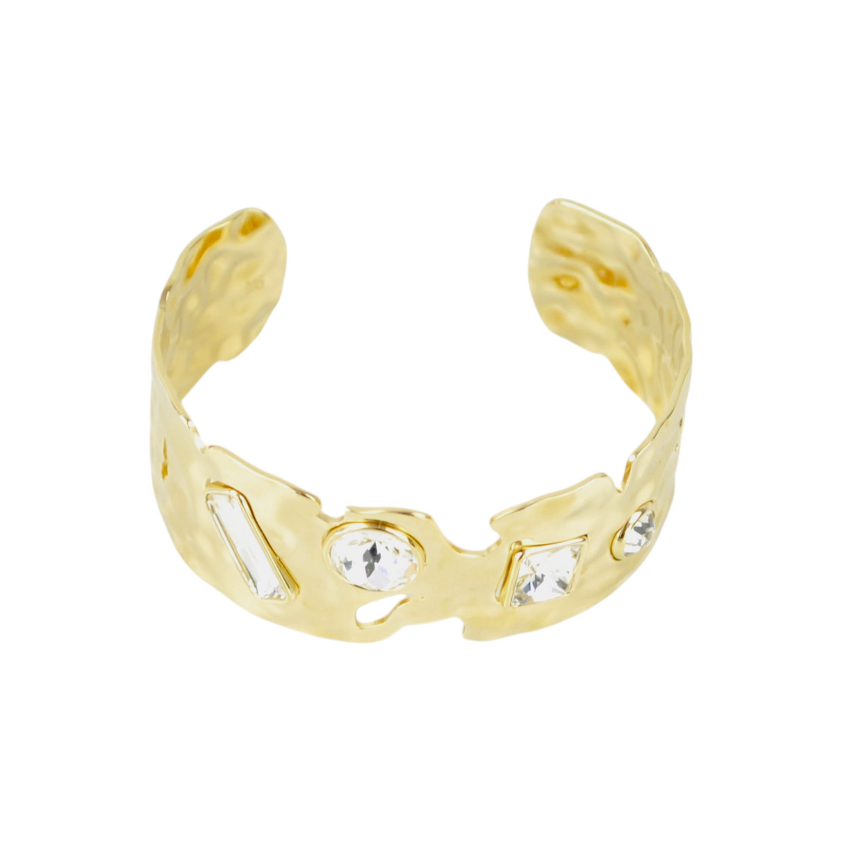 Bracciale rigido Peg Fashion Store color oro con finitura martellata e inserti in strass luminosi