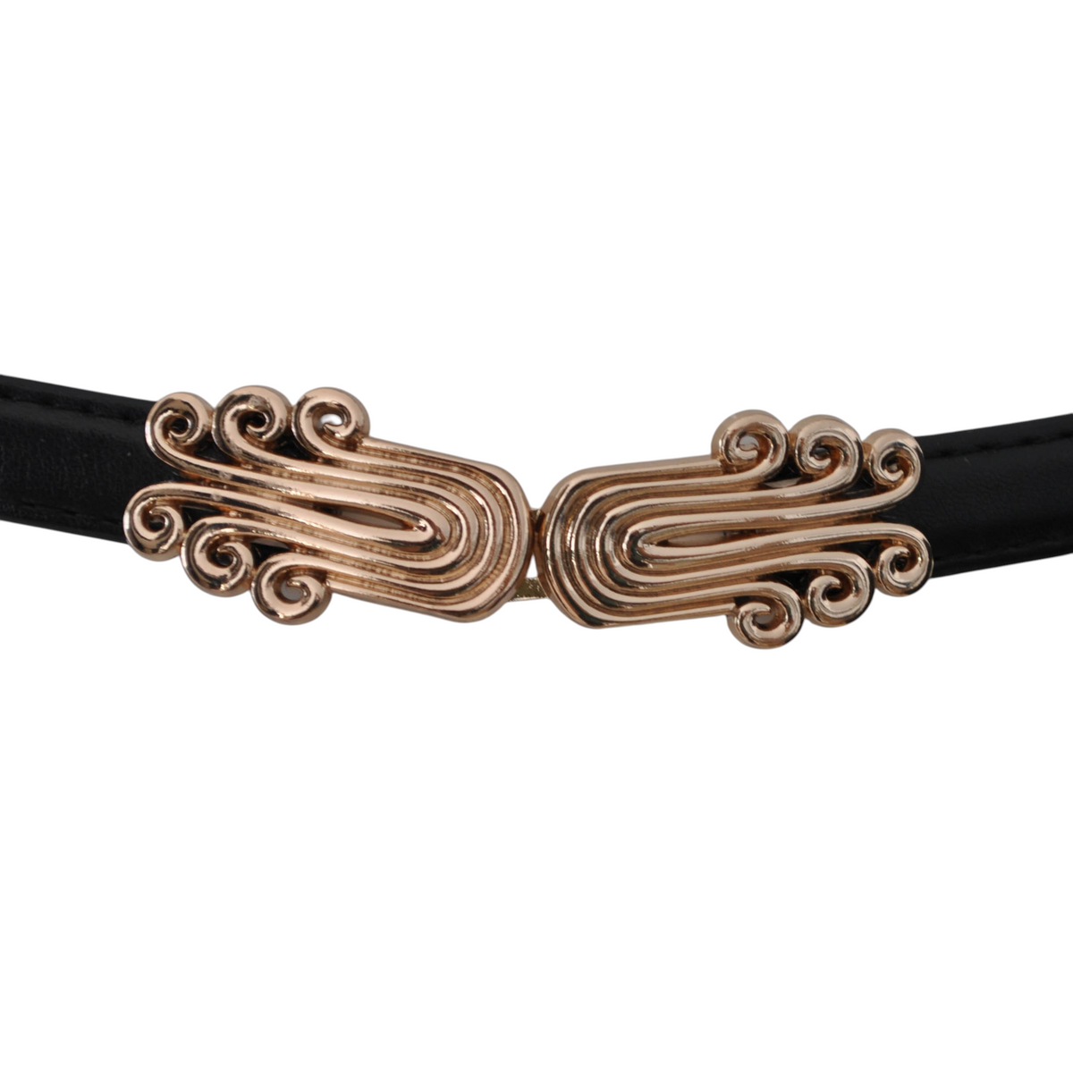 Cintura Peg Fashion Store nera con fibbia scorrevole decorativa in metallo color oro dal design a volute