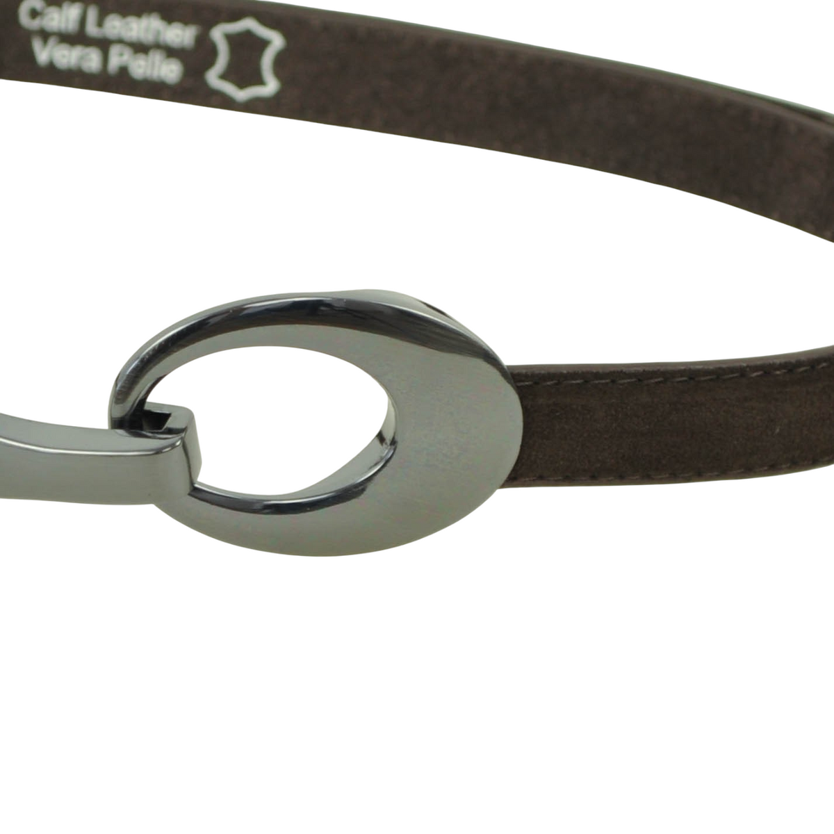 Cintura da donna Peg Fashion Store in pelle scamosciata marrone con fibbia ovale in metallo scuro