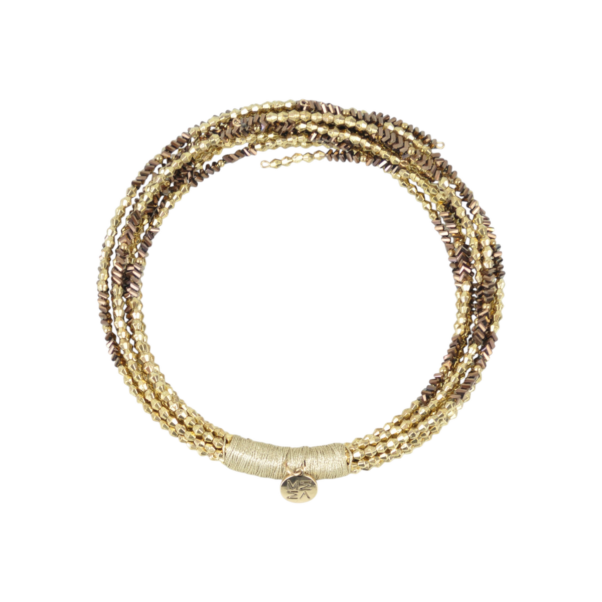 Collana Peg Fashion Store a più fili con perline di cristallo sfaccettate in tonalità oro e bronzo con ciondolo rotondo